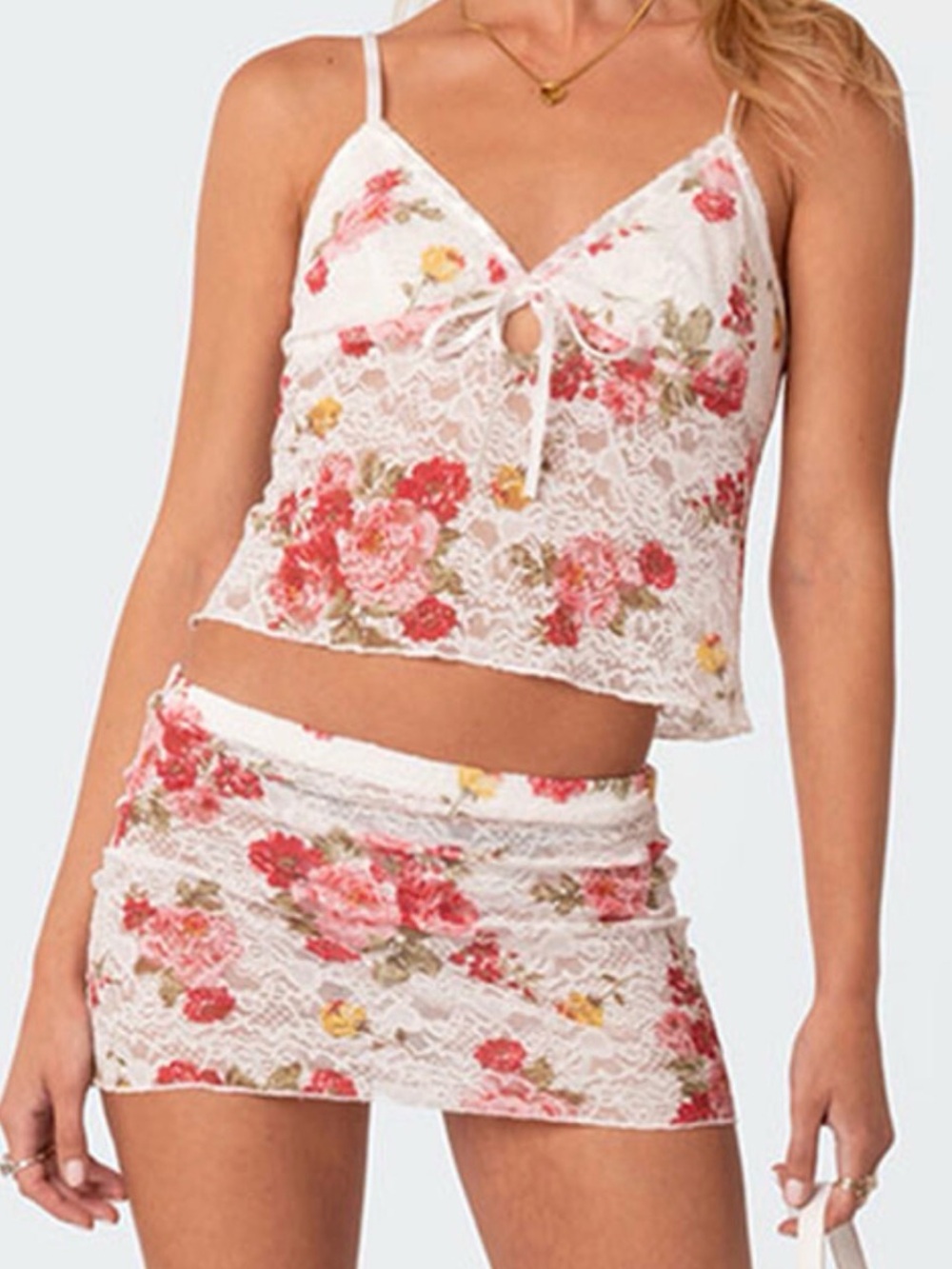 Edikted Floral Pink and White Lace Set